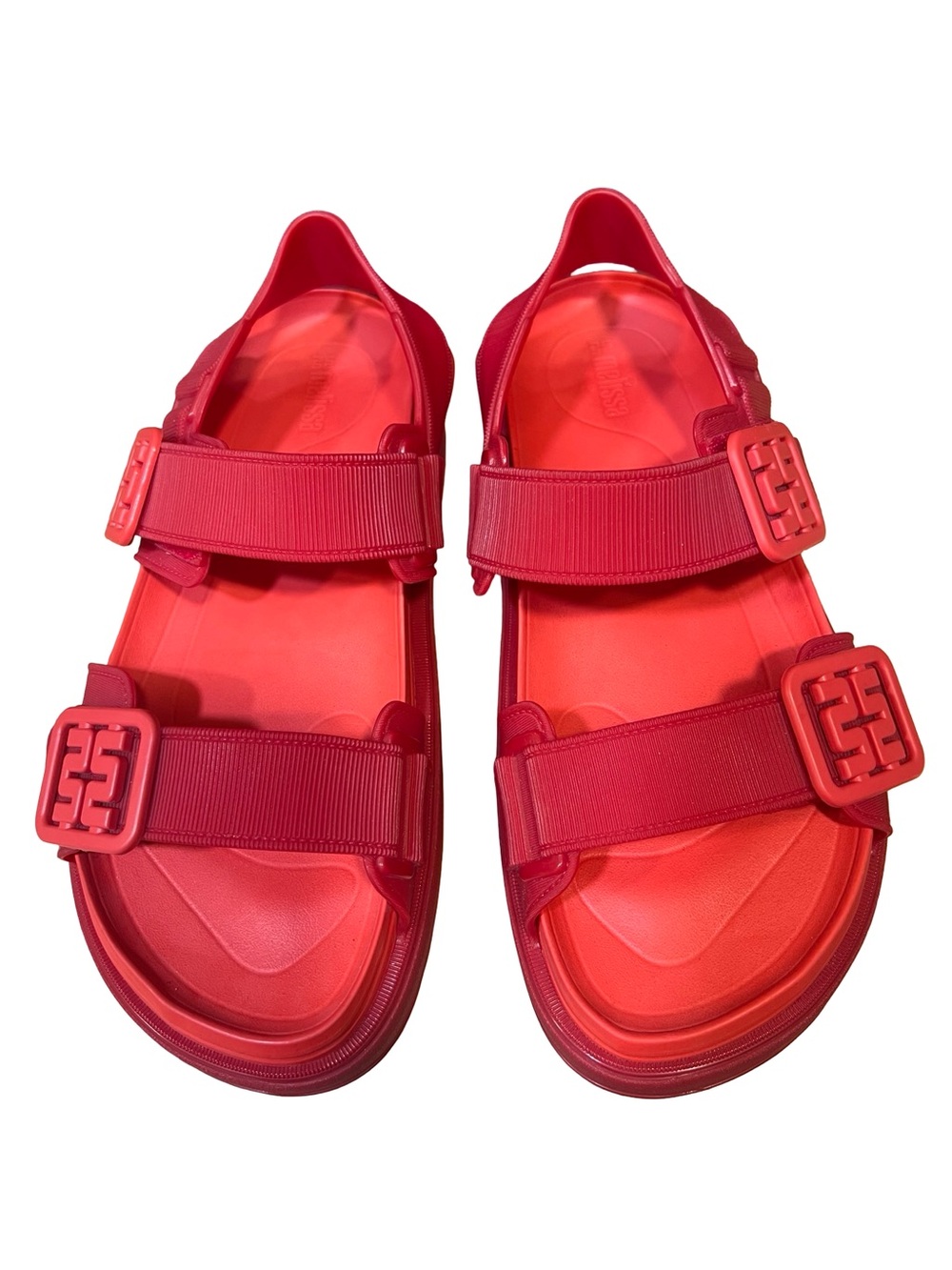 Melissa Red Girls' Double-Strap Logo Buckle Sandals